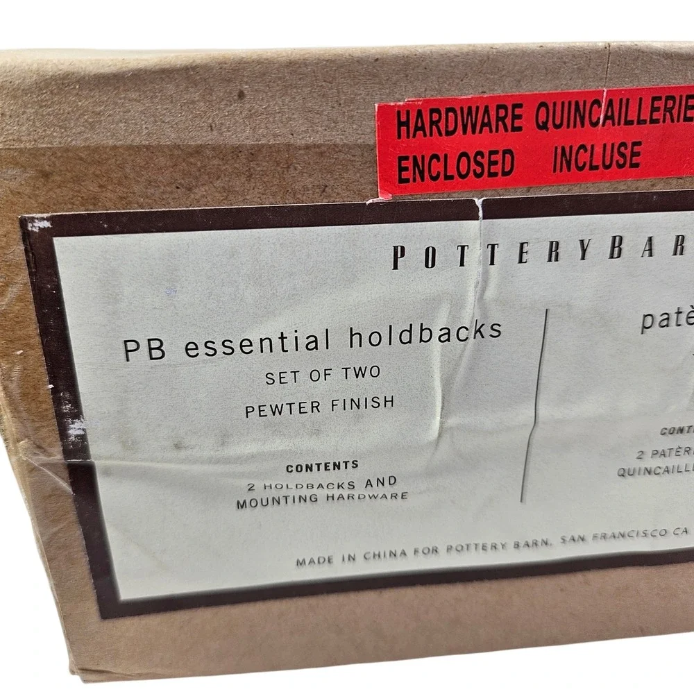NWT Pottery Barn Pewter Finish Curtain Holdbacks Metal Set of Two with Hardware